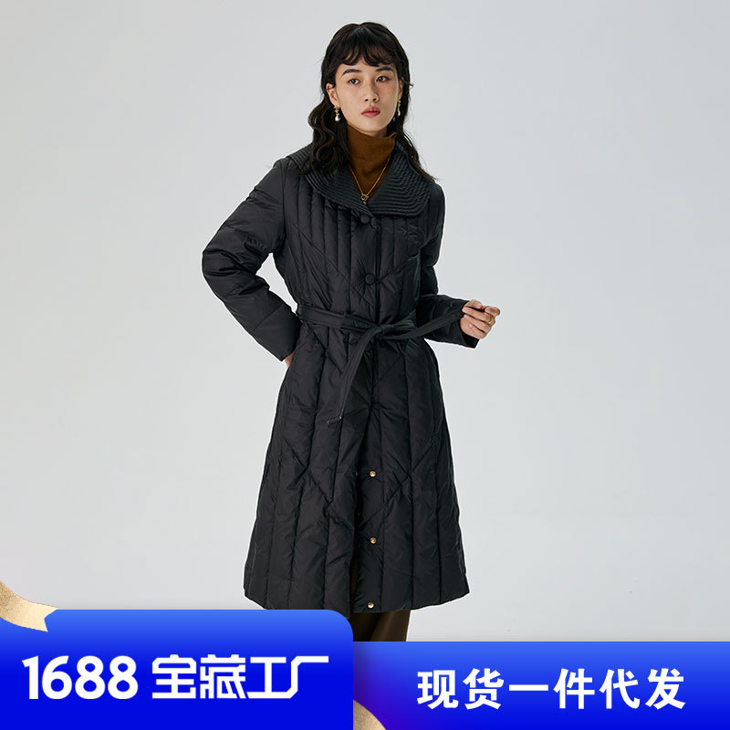 2023 Winter New Mid-Length 90 White Goose down down Jacket Commuter's All-Matching Elegant Black Large Lapel Winter Clothes
