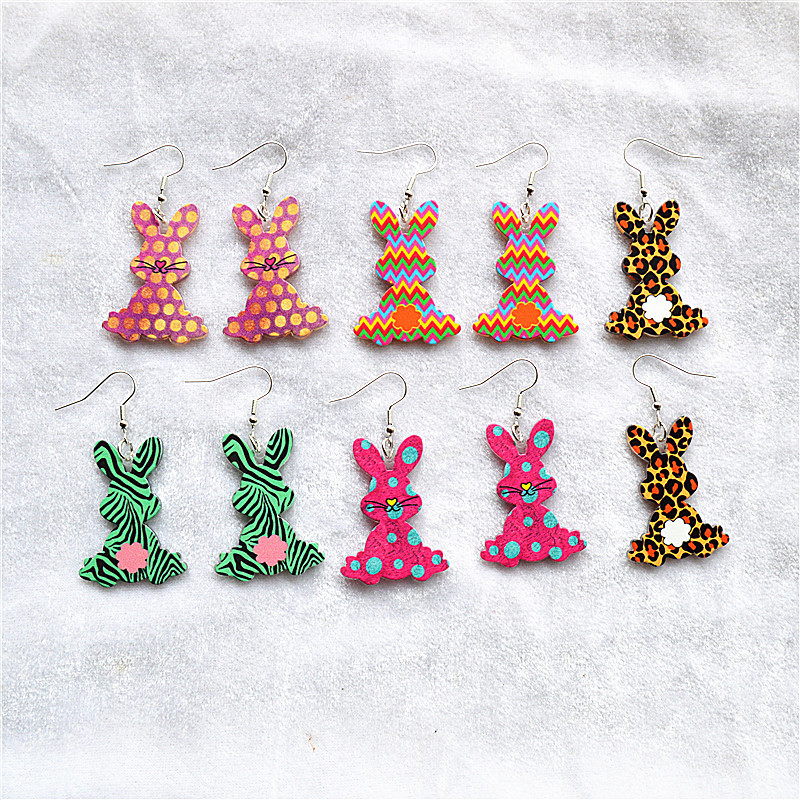 europe and america cross border easter earrings simulation cartoon cute rabbit acrylic plate duplex printing sweet earrings