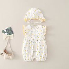婴儿夏装衣服带帽套装1-3-5个月女宝宝爬服6满月公主连体衣夏季薄