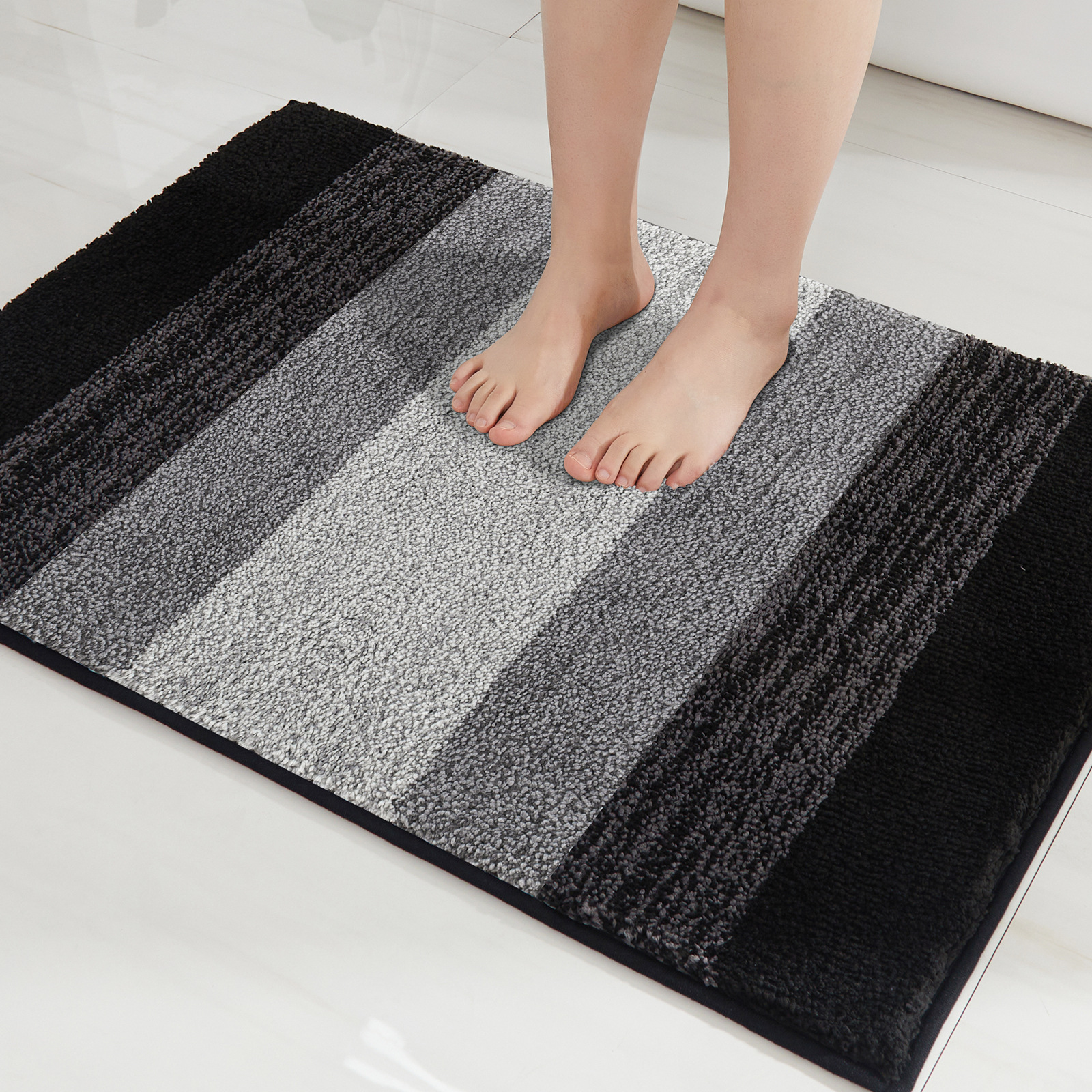 Cross-Border Thickened Household Striped Gradient Bathroom Mats Carpet Entrance Bedroom Bathroom Step Mat Water-Absorbing Non-Slip Mat