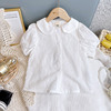 兒童襯衫2021年夏季新款韓版女童白色娃娃領上衣女寶寶短袖襯衣