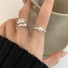 韩版戒指不掉色轻奢小众设计珍珠戒指女个性交叉食指时尚简约百搭