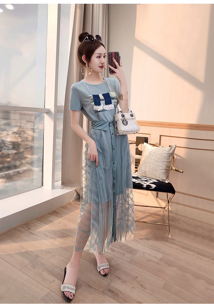 休闲套装洋气时尚减龄2022年新款夏季女装t恤网纱裙套装裙两件套