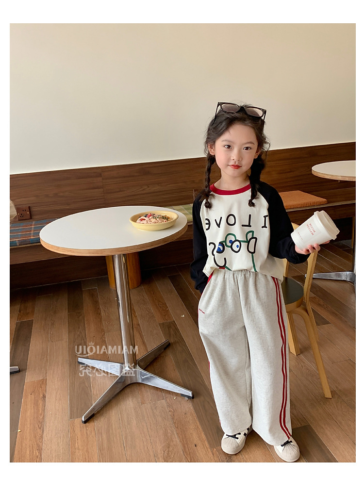 童装儿童韩系卡通印花T恤2024秋季新款女童宽松撞色插肩袖上衣潮详情14