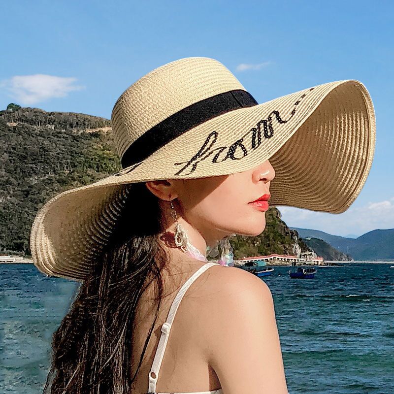 Straw Hat Female Sun Protection Sunshade Beach Seaside Big Brim Korean Holiday Travel Internet Hot Fresh All-Matching Sun Hat