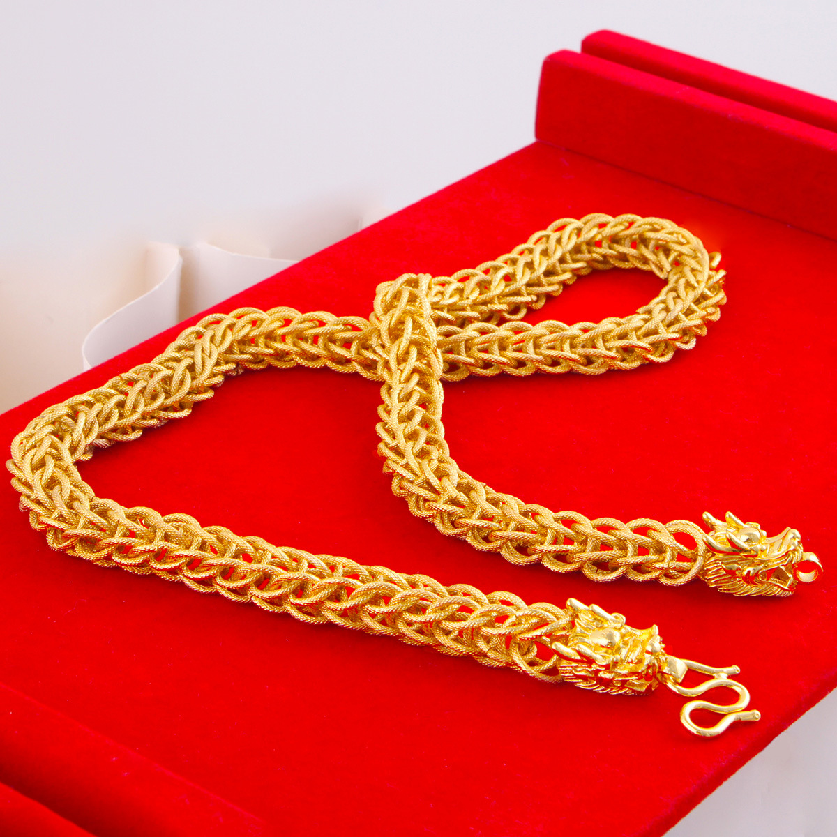 越南沙金双龙头项链特粗男士24k镀金项链霸气龙骨项链仿真金12mm