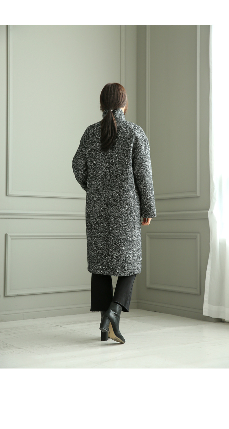 2020冬季新品韩版翻领长款过膝呢大衣夹棉加厚宽松雪花毛呢外套女