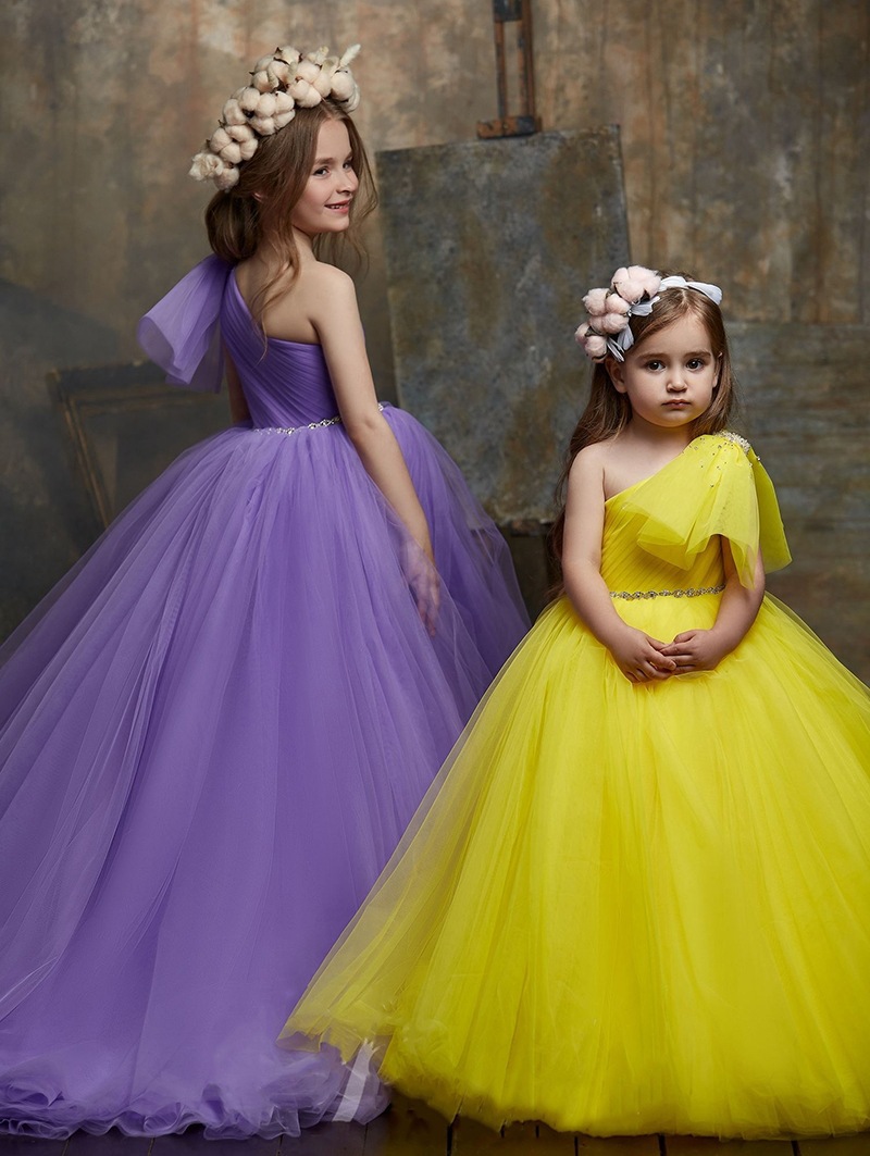 女童礼服裙高端洋气公主裙单肩蓬蓬纱模特走秀钢琴演出服儿童摄影