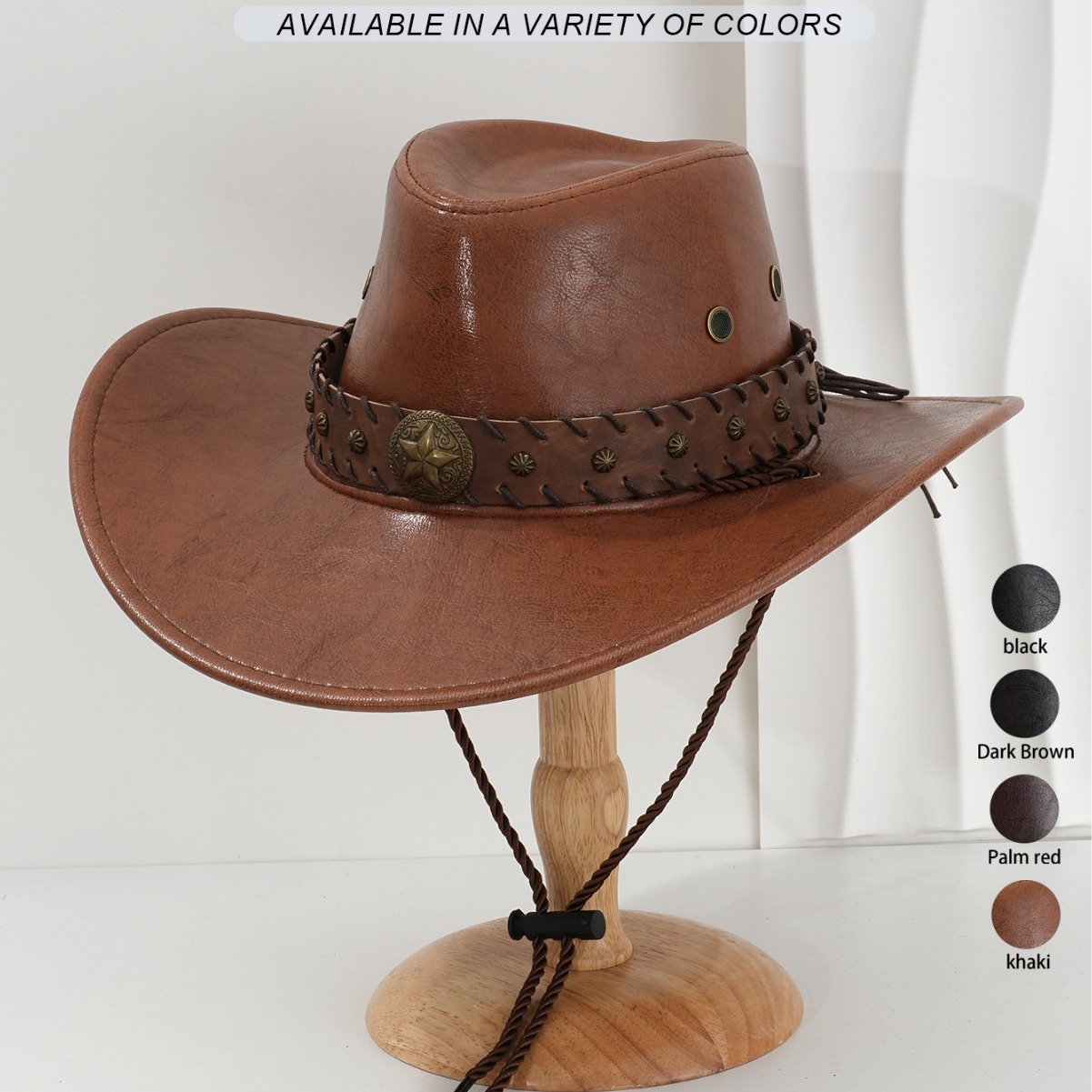 跨境爆款男女式个性pu皮牛仔帽独特金属星星柳钉配饰适用生日派对