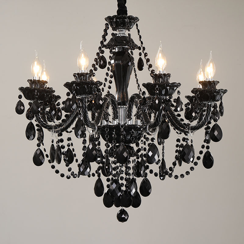 客厅灯黑色水晶吊灯复古餐厅吊灯简约现代酒店欧式别墅书房水晶灯