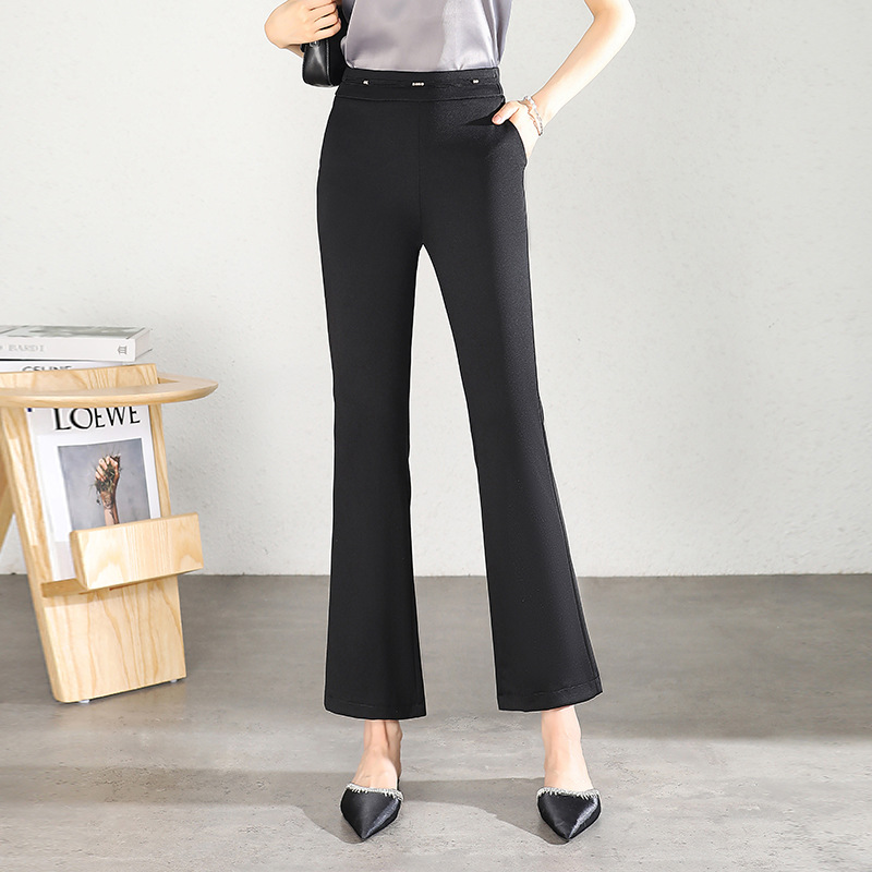 夏季九分喇叭裤气质通勤显廋百搭时尚女裤黑色微喇裤女装厂家批发