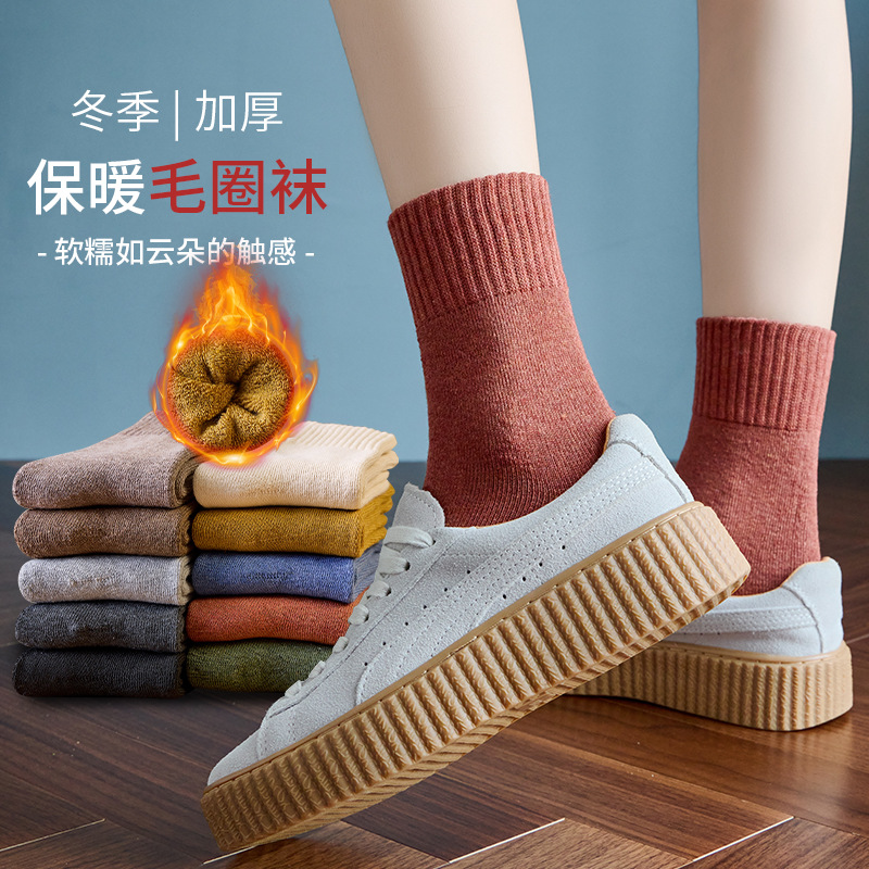 women‘s socks winter fleece lined padded warm keeping terry sock women‘s mid-calf maternity socks winter floor terry-loop hosiery wholesale