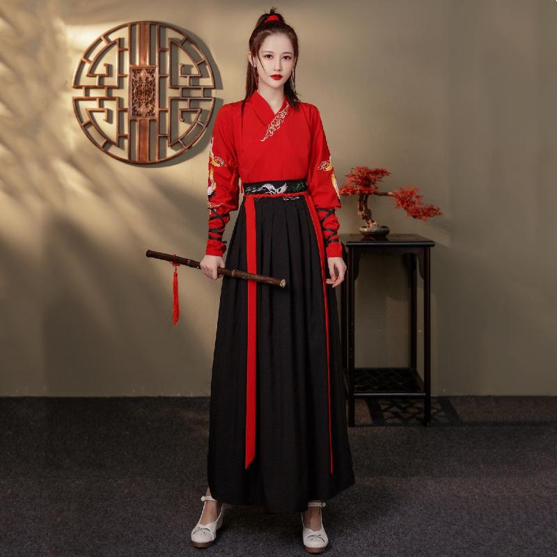 武侠风汉服女黑色霸气古风学生帅气中国风秋冬侠女古装情侣套装