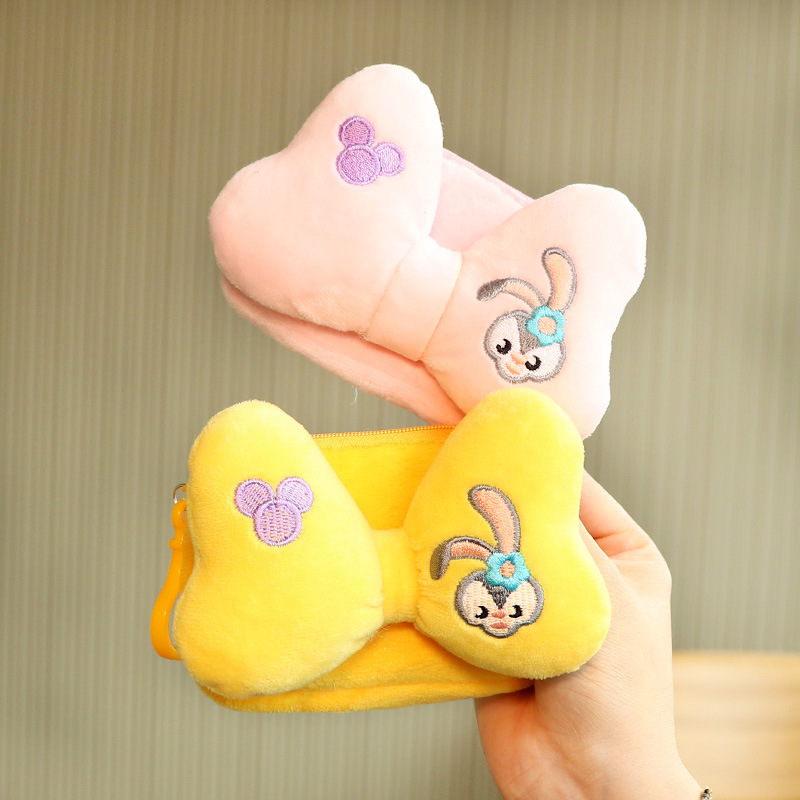 Bow Creative Solid Color Zipper Card Holder Plush Coin Purse Girl Heart Small Wallet Key Case Mini Storage Bag