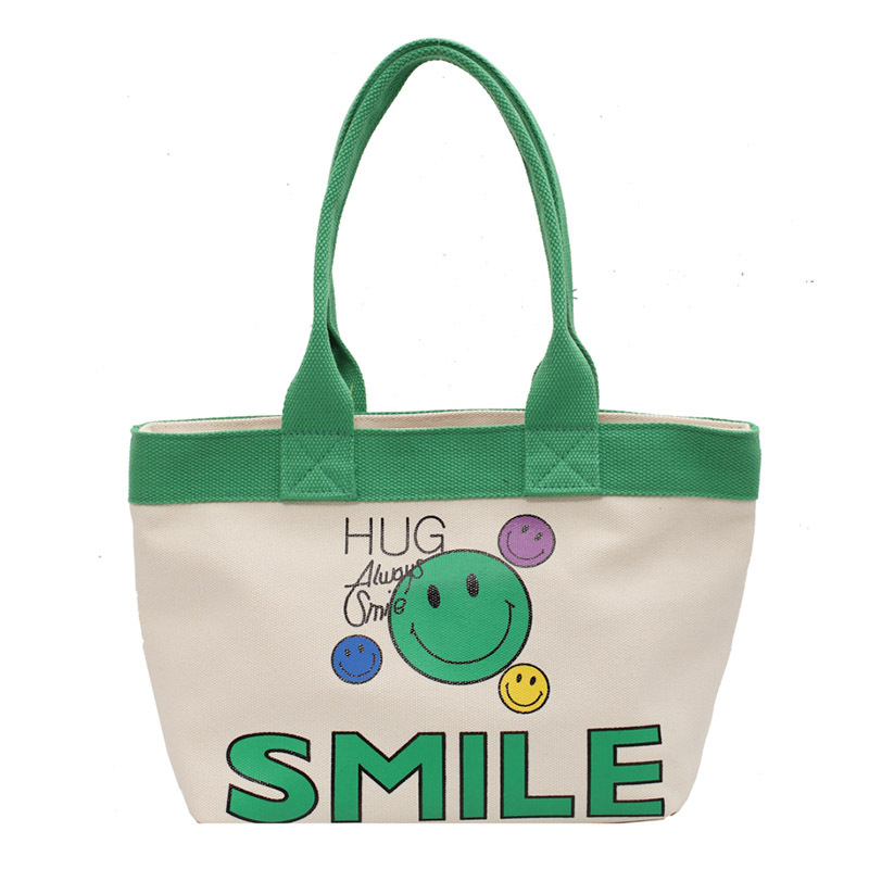 Cute Smiley Printed Simple Small Bag Women's 2023 New One-Shoulder Canvas Artistic Style Large Capacity Portable Women's Bag