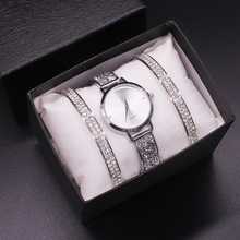 新款女士手表跨境时尚钢带镶钻手链表外贸手表四件套装石英表批发