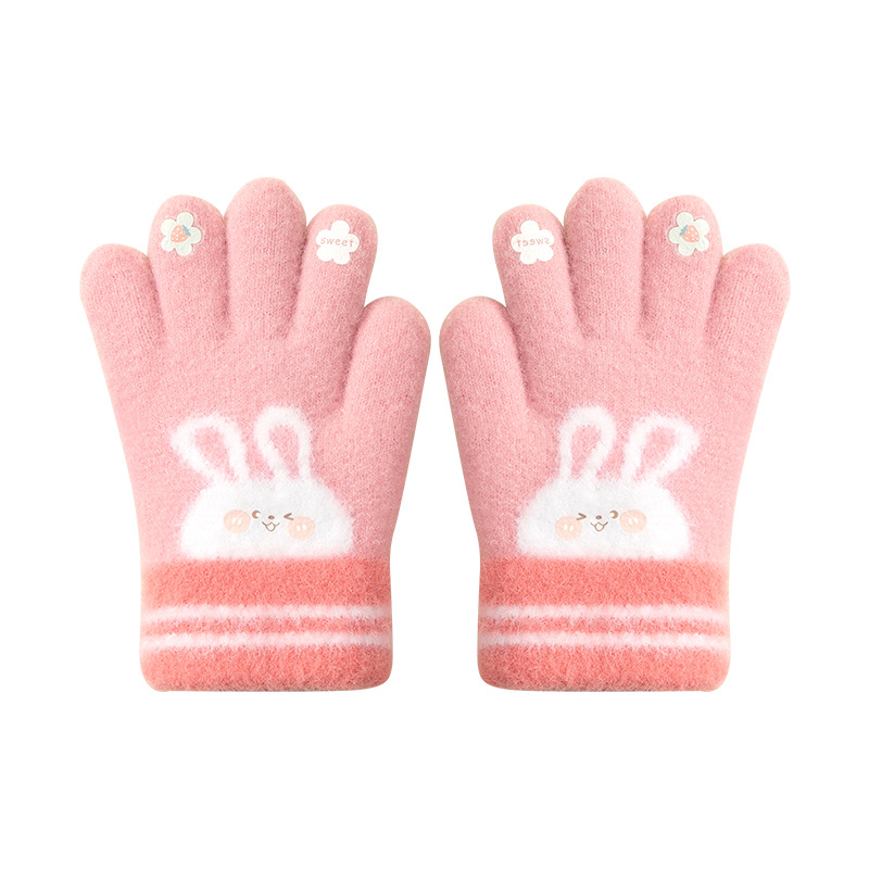 Autumn and Winter Children's Gloves Girl Baby Student Five Finger Cute Cartoon Knitted Wool Wholesale Cold-Proof Warm