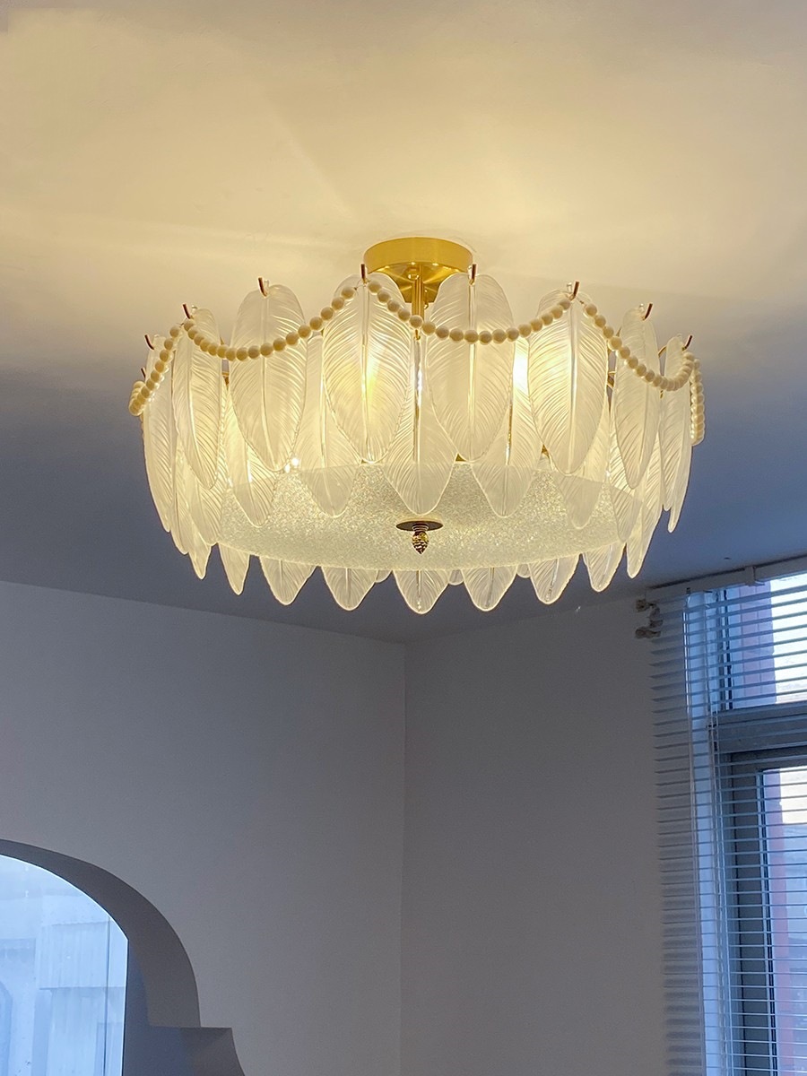 西早 法式珍珠羽毛吸顶灯 简约轻奢美式卧室客厅书房衣帽间吸顶灯