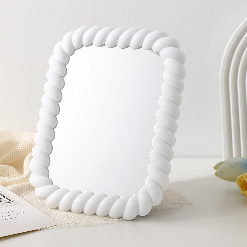 INS Cute Cream Style Makeup Mirror round Desktop Cream Style Office Dressing Table Mirror Dressing Mirror