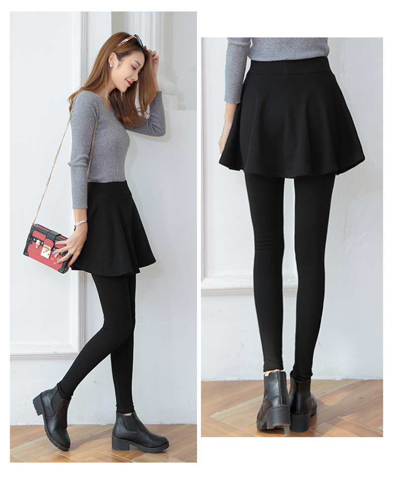 外贸裙裤一体女外穿假两件2021秋冬显瘦高腰加绒加厚保暖打底裤