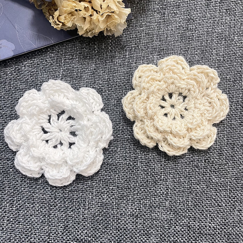 手工勾花毛线花朵 三层立体手钩花毛衣配饰服装辅料