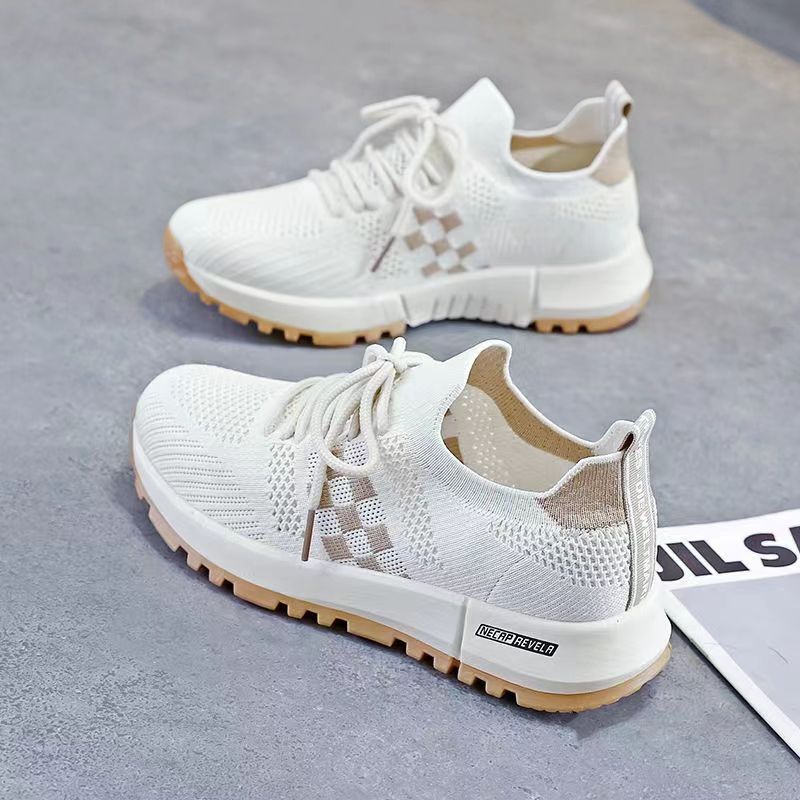 Women's Shoes Spring New Mesh Sneaker Flyknit Breathable Casual Shoes Women's Versatile Korean Style White Shoes Wholesale