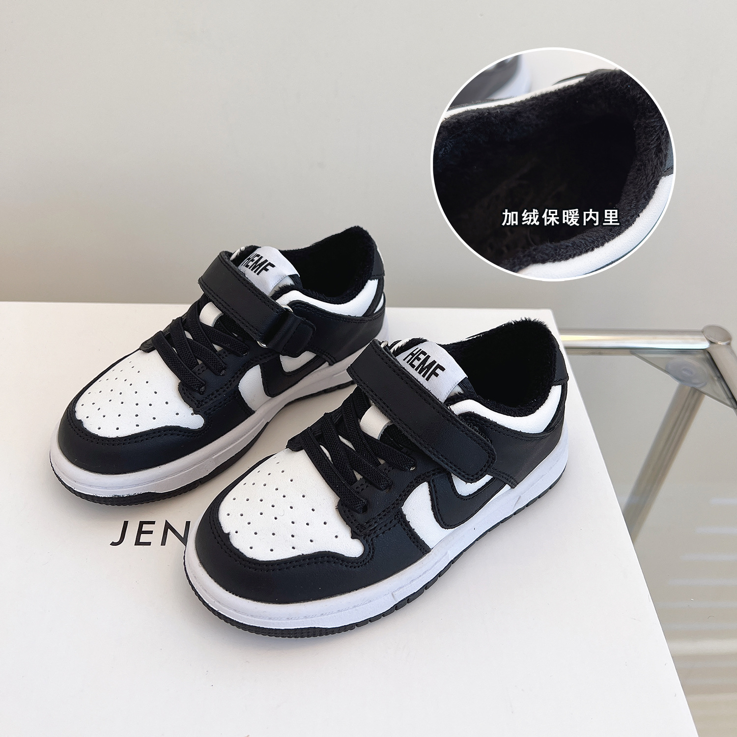 kid shoe Children's Black and White Panda Sneakers Spring Medium and Big Children's Velcro Casual Running Shoes Girls Boy's Sneakers