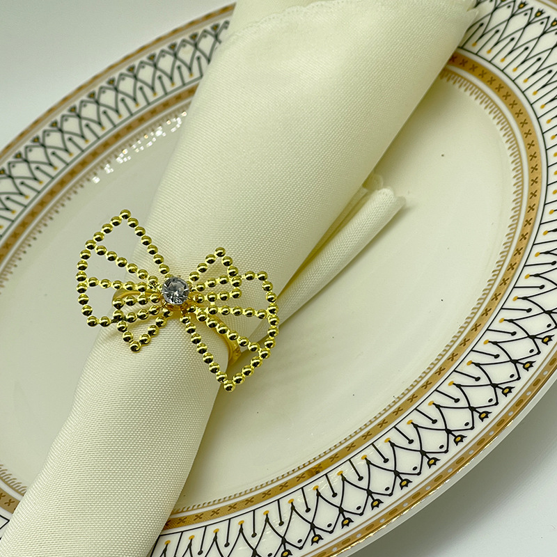 Exclusive for Cross-Border Wedding Hotel Napkin Ring Golden Bowknot Crystal Napkin Ring Napkin Ring Exquisite Napkin Ring Wholesale