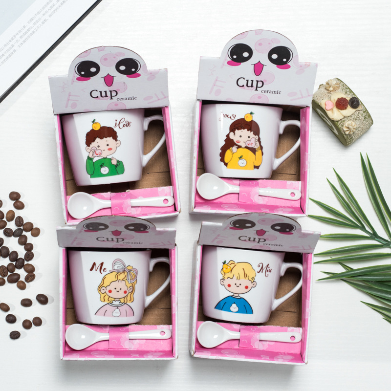 Creative Porcelain Cup Opening Small Gift Activity Gift Cartoon Coffee Cup Practical Cup Mug Printed Logo