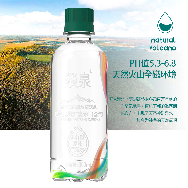 五大连池天然含气矿泉水300ml*30瓶燚泉牌火山原味苏打气泡水包邮