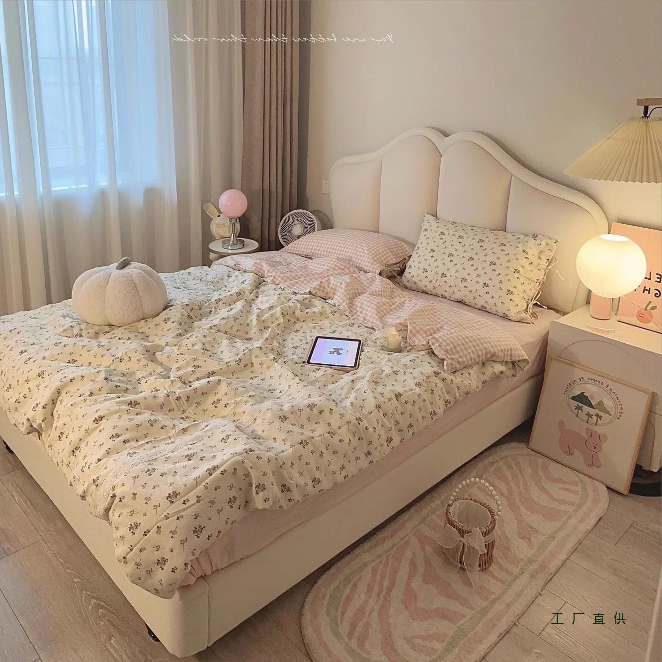 法式奶油风床网红大司马蝴蝶公主床主卧双人床女生软包婚床无