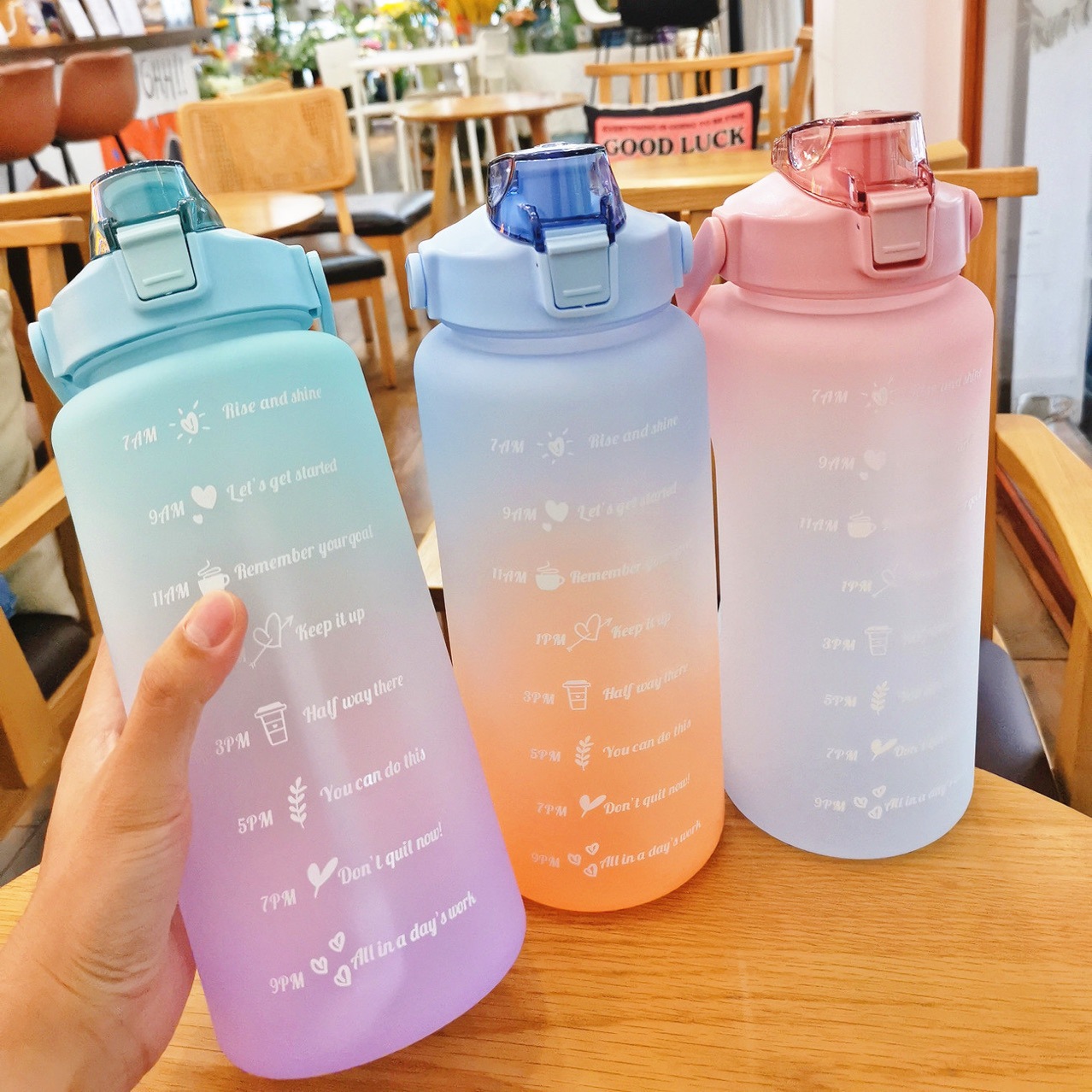 Large Capacity Portable Plastic Cup Internet Celebrity Workout Sports Cup with Straw with Scale Portable Outdoor Water Bottle Two-Color