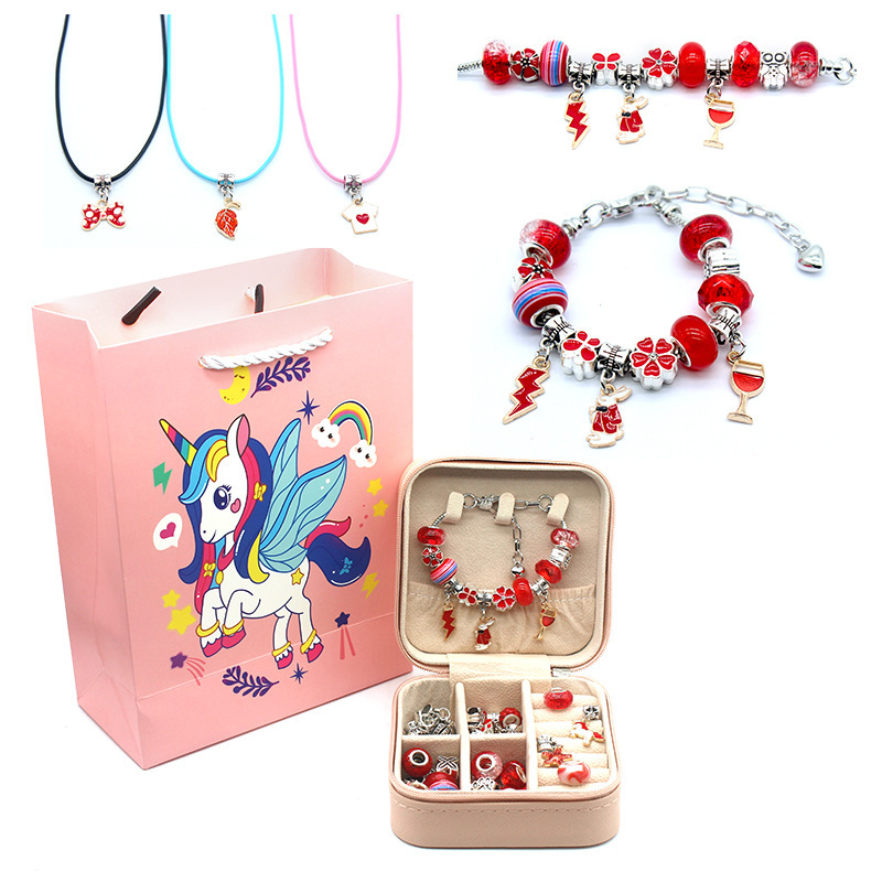 Amazon New DIY Children's Bracelet Big Hole Beads Set Bracelet Snake Bone Bracelet Unicorn Set Gift Box