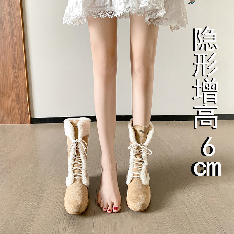 2025秋冬季新品毛毛鞋平底雪地靴内增高皮毛一体加绒保暖女靴时尚