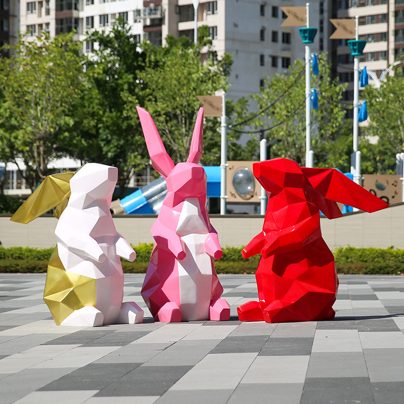 户外块面抽象几何兔子玻璃钢雕塑小区庭院草坪园林景观装饰品摆件