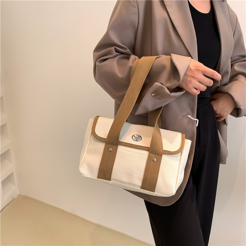 Canvas Bag Women's 2022 New Japanese Simple All-Match Trendy Artistic Retro Large Capacity Commuter Shoulder Handbag