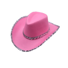 亚马逊女士牛仔帽粉色银边西部牛仔帽舞会派对花式礼服迪克牛仔帽