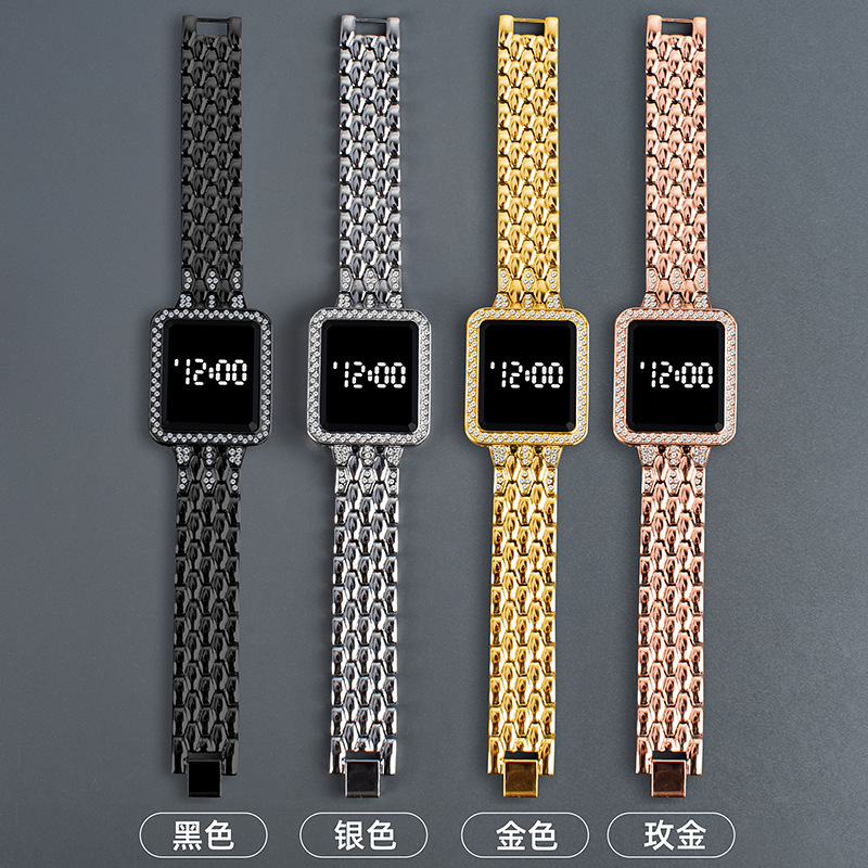 Factory Direct Sales New Square Diamond Electronic Watch Led Fashion Women's Steel Belt Touch Watch Electronic Watch