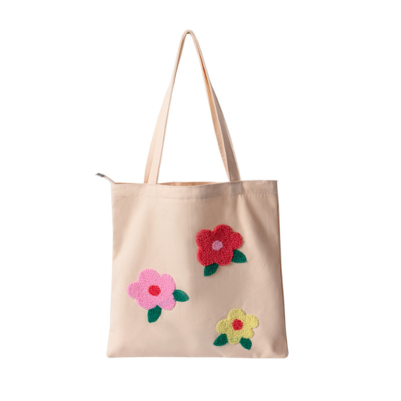 2024 Spring and Summer Embroidered Canvas Bag Women's Shoulder Bag Tote Bag Large Capacity Student Class Embroidery Canvas Bag Factory