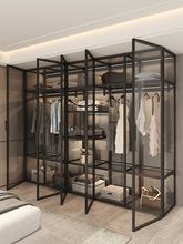 WT9P定 制钢化玻璃开放式衣柜卧室铝合金衣帽间衣柜轻奢简易平门