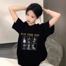 黑色女t恤2025夏季新款上衣美式高街宽松短袖女设计感小众半袖ins