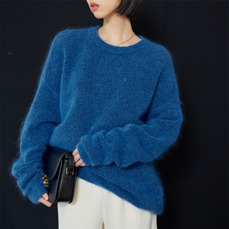 2021秋冬新款康宝莱baby马海毛长袖宽松套头慵懒风圆领上衣毛衣女