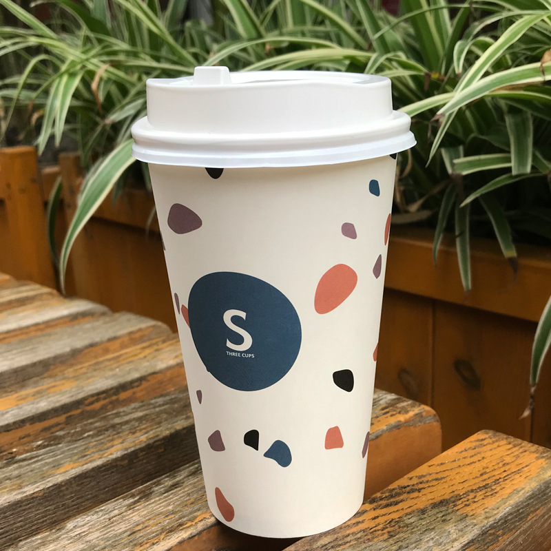 网红大理石咖啡纸杯带盖一次性奶茶纸杯豆浆热饮杯外带500ml