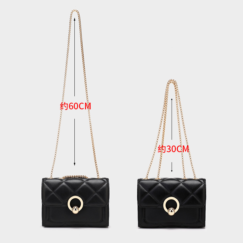 Spring and Summer New Diamond Plaid Embroidered Small Square Bag Fashion Elegant Circle Hardware Buckle Chain Women's Bag Crossbody Shoulder Bag Batch
