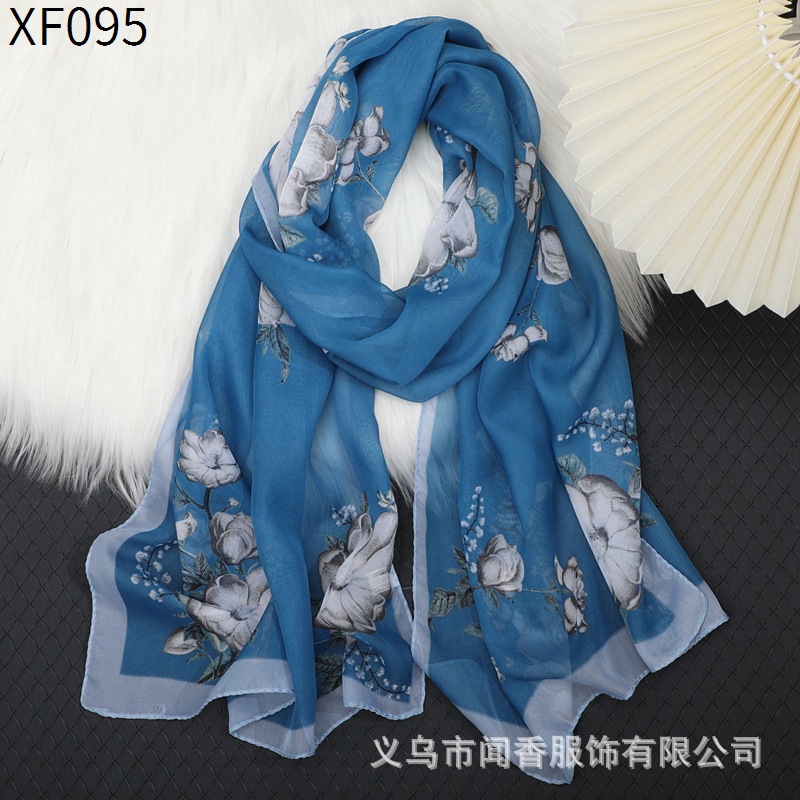 New Printed Chiffon Scarf Middle-Aged Mom Silk Scarf Fashion All-Match Lightweight Gauze Kerchief Women's Day Mother's Day Gift