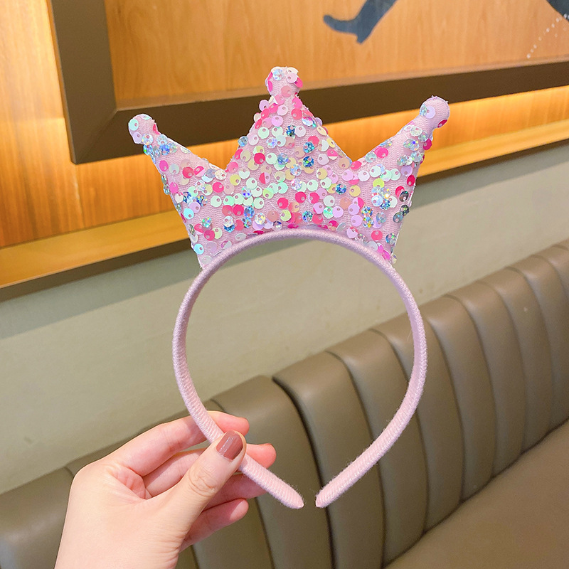 Girl Princess Big Crown Headband Sweet Double-Sided Sequined Crown Hairpin Birthday Little Girl Gift Ornament