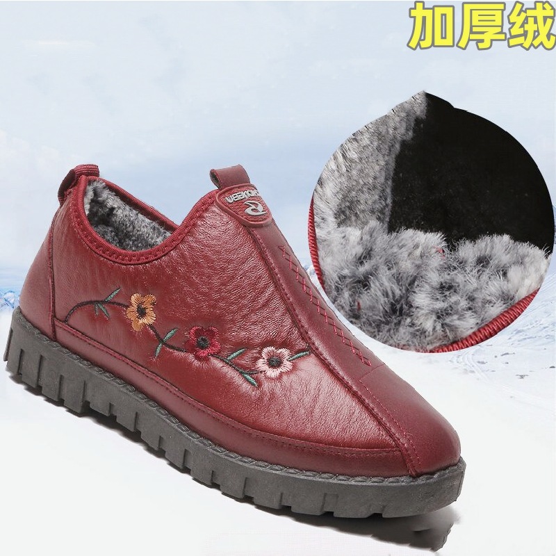 Winter Antislip Old Beijing Cloth Shoes for Women Elderly Cotton-Padded Shoes Fleece-lined Warm Grandma Waterproof Soft-Soled Middle-Aged and Elderly Mom Shoes