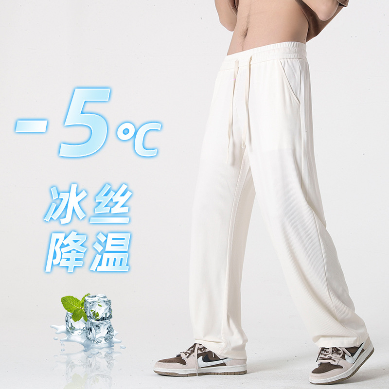 New Ice Silk Leggings Men's Casual Pants Men's Thin Summer 2023 New Quick-Drying plus Straight Drooping Loose Korean Style