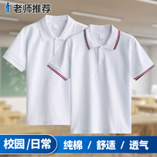 中小学生校服夏装白色t恤男童儿童polo衫短袖女高中生毕业照班服