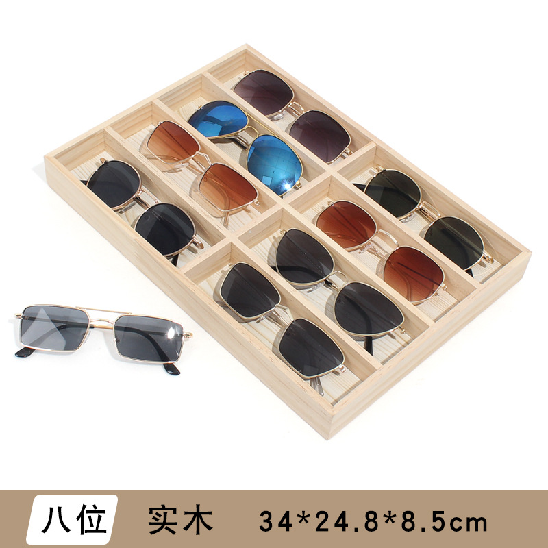 High-Grade Solid Wood Eight-Grid Sunglasses Case Display Box Storage Box Six-Grid Multi-Grid Tray Sunglasses Case Glasses Case Wholesale